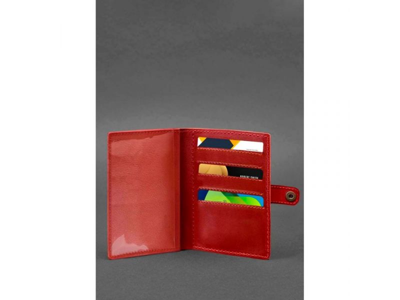 Кожаная обложка-портмоне для военного билета 15.0 красная, фото 3