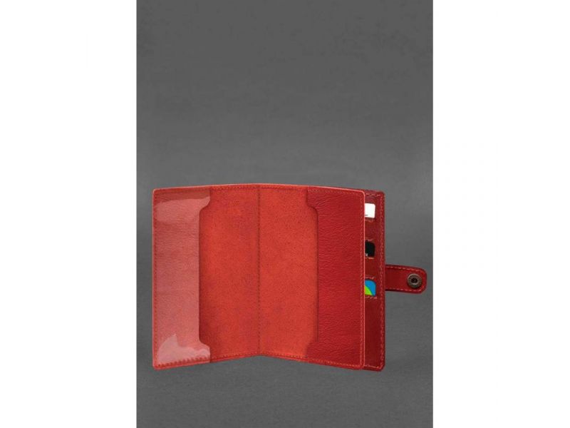 Кожаная обложка-портмоне для военного билета 15.0 красная, фото 2