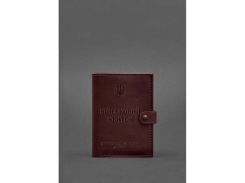 Кожаная обложка-портмоне для военного билета 15.0 бордовая, фото 1