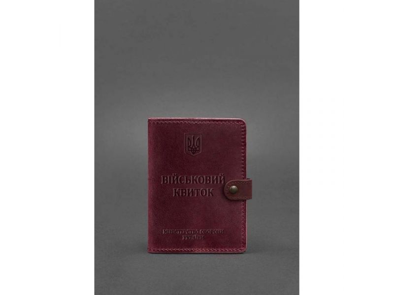 Кожаная обложка-портмоне для военного билета 15.0 бордовая Crazy Horse, фото 1