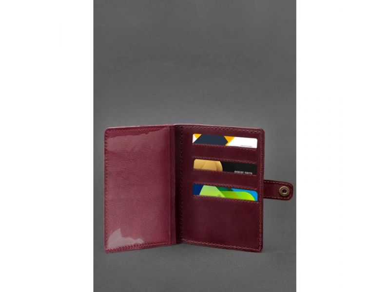 Кожаная обложка-портмоне для военного билета 15.0 бордовая Crazy Horse, фото 3