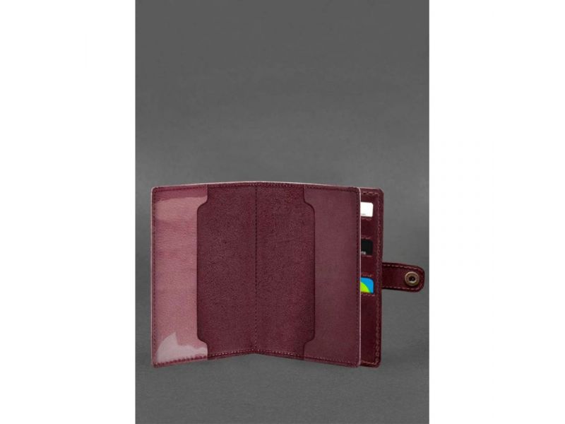 Кожаная обложка-портмоне для военного билета 15.0 бордовая Crazy Horse, фото 2