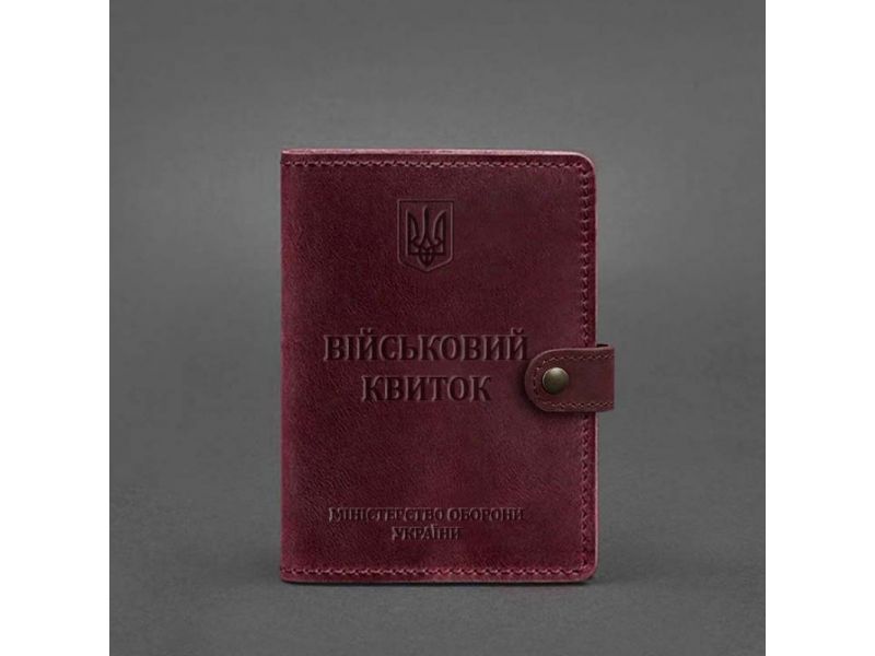 Кожаная обложка-портмоне для военного билета 15.0 бордовая Crazy Horse, фото 4