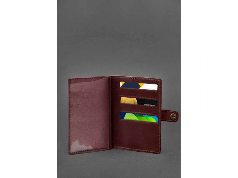 Кожаная обложка-портмоне для военного билета 15.0 бордовая, фото 3