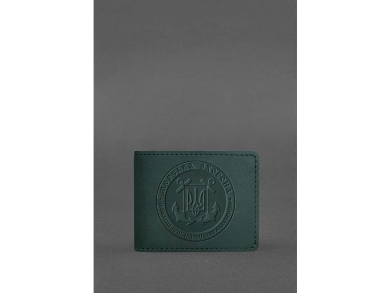 Кожаная обложка на удостоверение Морской охраны зеленая Crazy Horse, фото 1