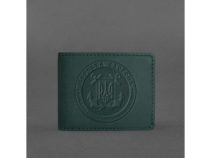 Кожаная обложка на удостоверение Морской охраны зеленая Crazy Horse, фото 4