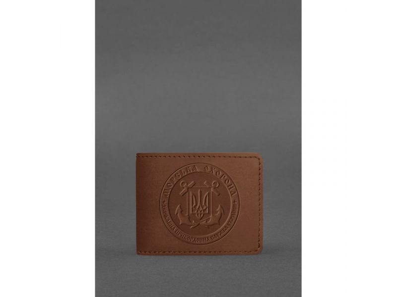 Кожаная обложка на удостоверение Морской охраны светло-коричневая Crazy Horse, фото 1