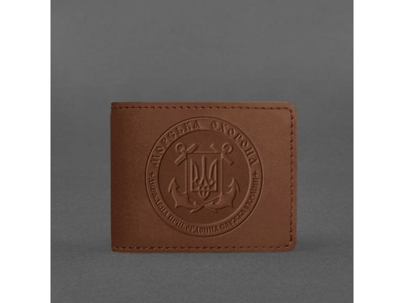 Кожаная обложка на удостоверение Морской охраны светло-коричневая Crazy Horse, фото 4