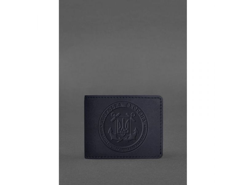 Кожаная обложка на удостоверение Морской охраны темно-синяя Crazy Horse, фото 1