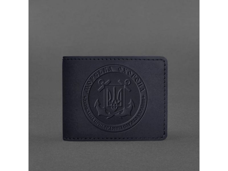 Кожаная обложка на удостоверение Морской охраны темно-синяя Crazy Horse, фото 4