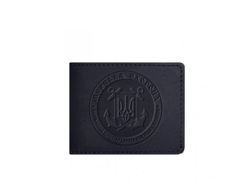 Кожаная обложка на удостоверение Морской охраны темно-синяя Crazy Horse, фото 5