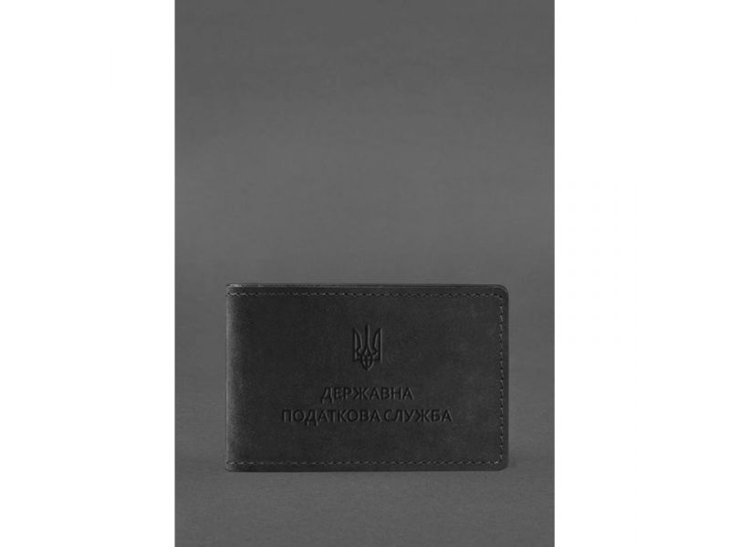 Кожаная обложка на удостоверение Государственной налоговой службы черная Crazy Horse, фото 1