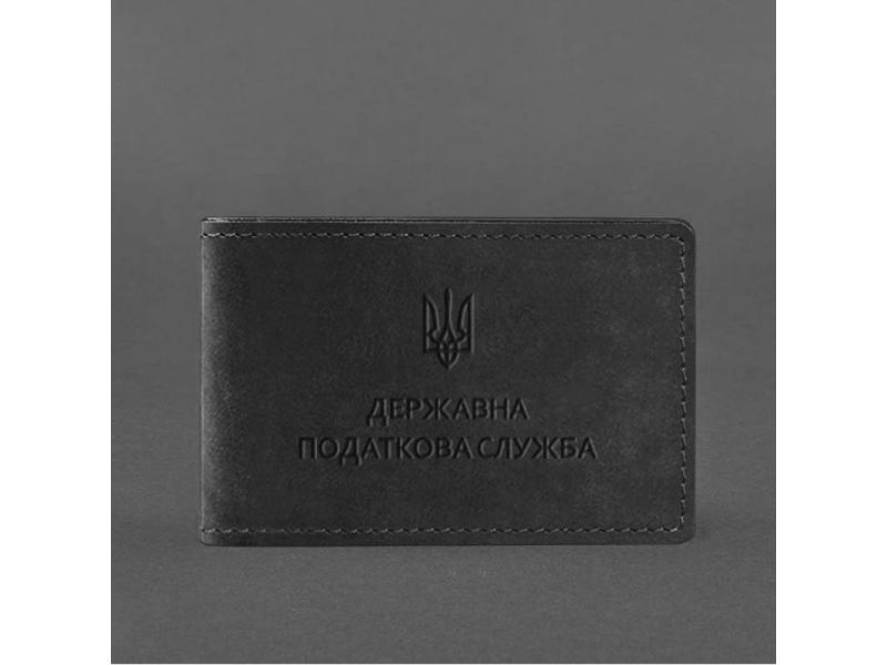 Кожаная обложка на удостоверение Государственной налоговой службы черная Crazy Horse, фото 4
