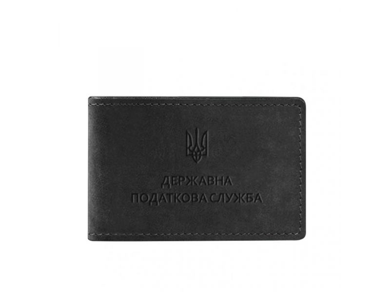 Кожаная обложка на удостоверение Государственной налоговой службы черная Crazy Horse, фото 5