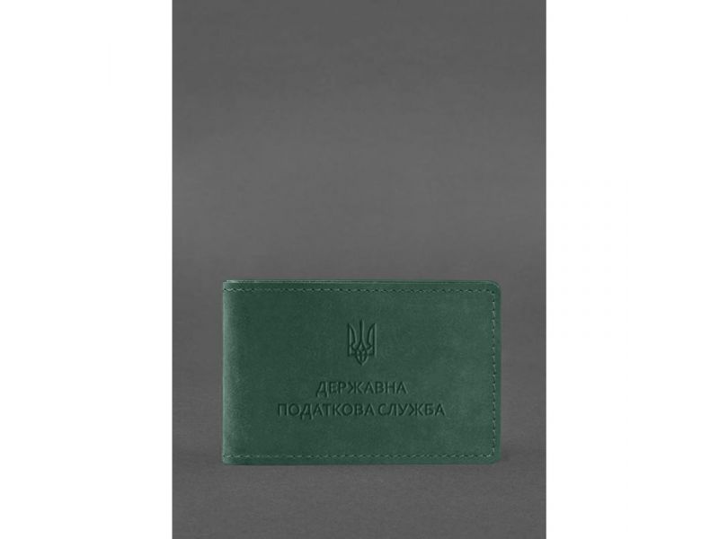 Кожаная обложка на удостоверение Государственной налоговой службы зеленая Crazy Horse, фото 1