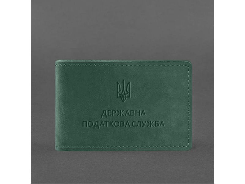 Кожаная обложка на удостоверение Государственной налоговой службы зеленая Crazy Horse, фото 4
