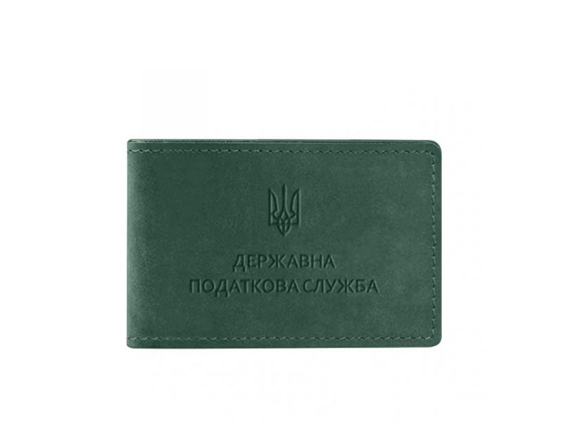 Кожаная обложка на удостоверение Государственной налоговой службы зеленая Crazy Horse, фото 5