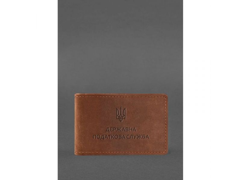 Кожаная обложка на удостоверение Государственной налоговой службы светло-коричневая Crazy Horse, фото 1