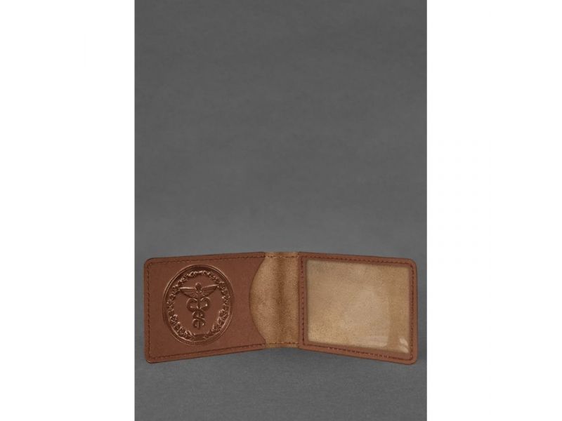 Кожаная обложка на удостоверение Государственной налоговой службы светло-коричневая Crazy Horse, фото 2