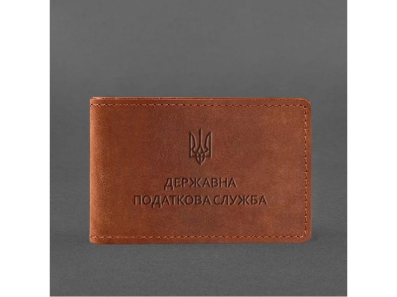 Кожаная обложка на удостоверение Государственной налоговой службы светло-коричневая Crazy Horse, фото 4