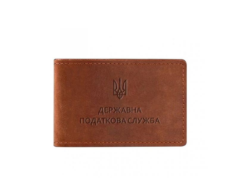 Кожаная обложка на удостоверение Государственной налоговой службы светло-коричневая Crazy Horse, фото 5