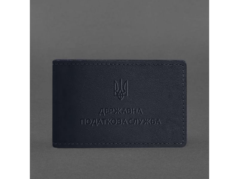 Кожаная обложка на удостоверение Государственной налоговой службы темно-синяя, фото 4