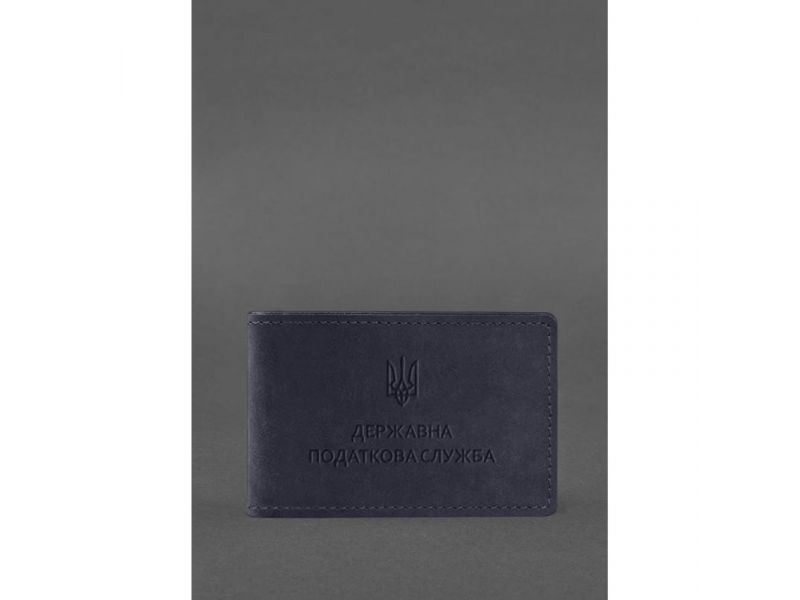 Кожаная обложка на удостоверение Государственной налоговой службы темно-синяя Crazy Horse, фото 1