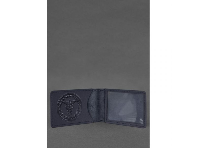 Кожаная обложка на удостоверение Государственной налоговой службы темно-синяя Crazy Horse, фото 2