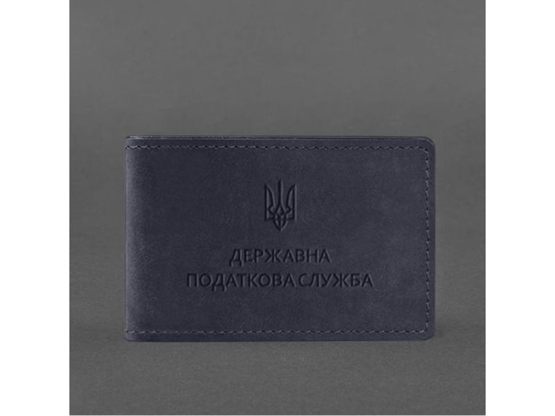 Кожаная обложка на удостоверение Государственной налоговой службы темно-синяя Crazy Horse, фото 4