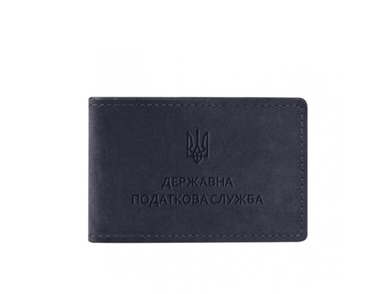 Кожаная обложка на удостоверение Государственной налоговой службы темно-синяя Crazy Horse, фото 5
