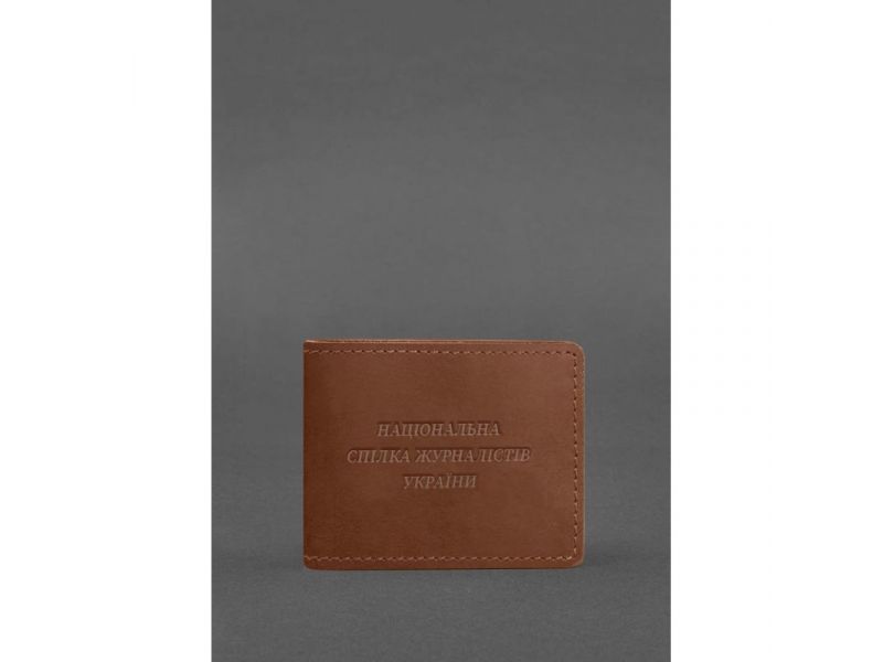 Кожаная обложка для удостоверения журналиста светло-коричневая Crazy Horse, фото 1