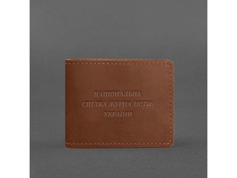 Кожаная обложка для удостоверения журналиста светло-коричневая Crazy Horse, фото 4