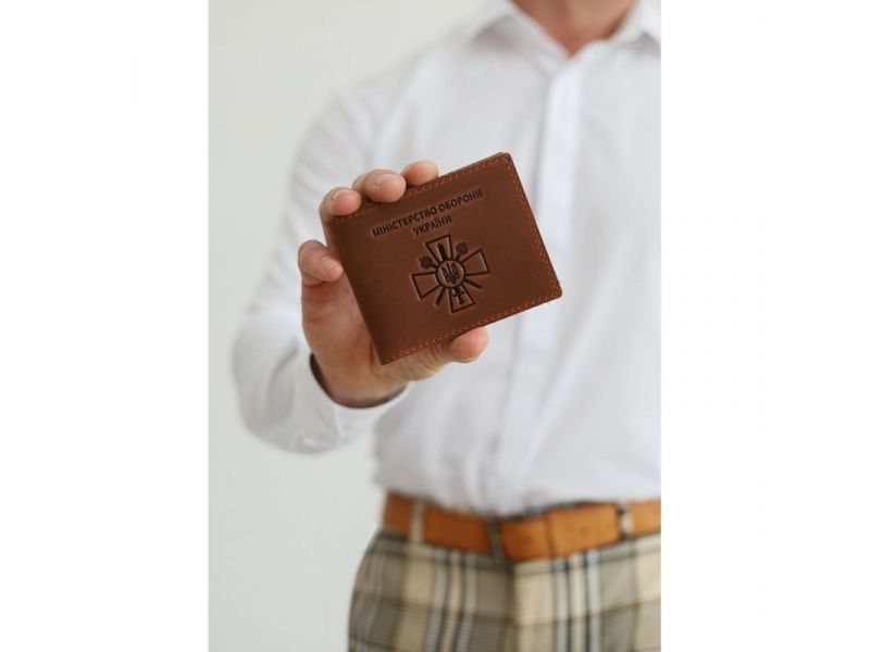 Кожаная обложка для удостоверения министерства обороны светло-коричневая Crazy Horse, фото 1