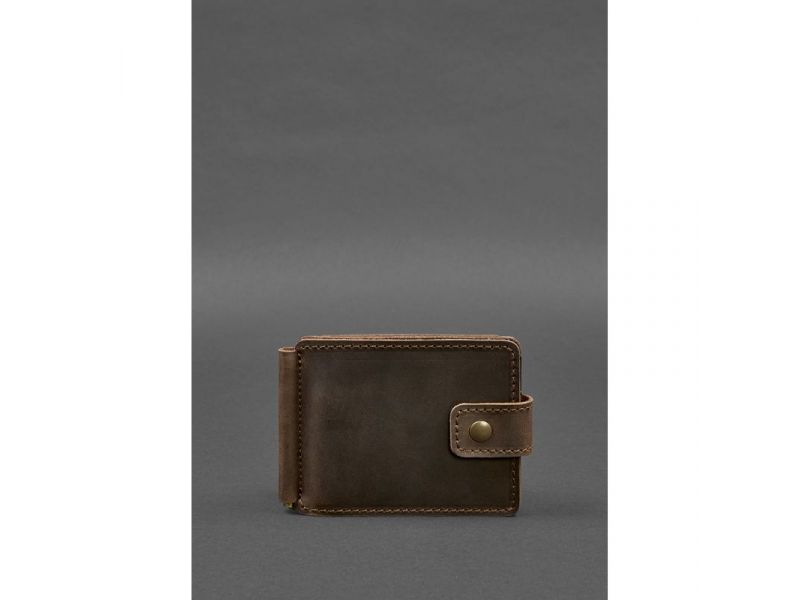 Кожаное портмоне 13.1 зажим с хлястиком темно-коричневое Crazy Horse, фото 1