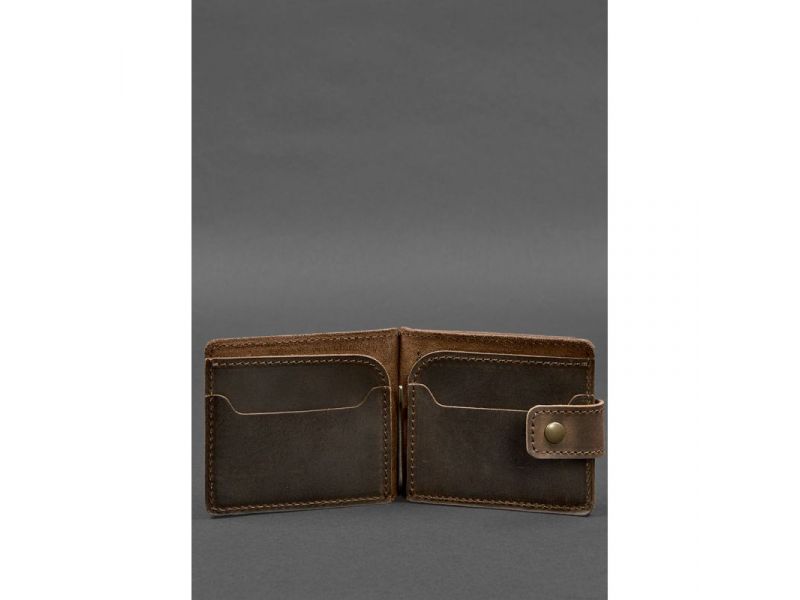 Кожаное портмоне 13.1 зажим с хлястиком темно-коричневое Crazy Horse, фото 3