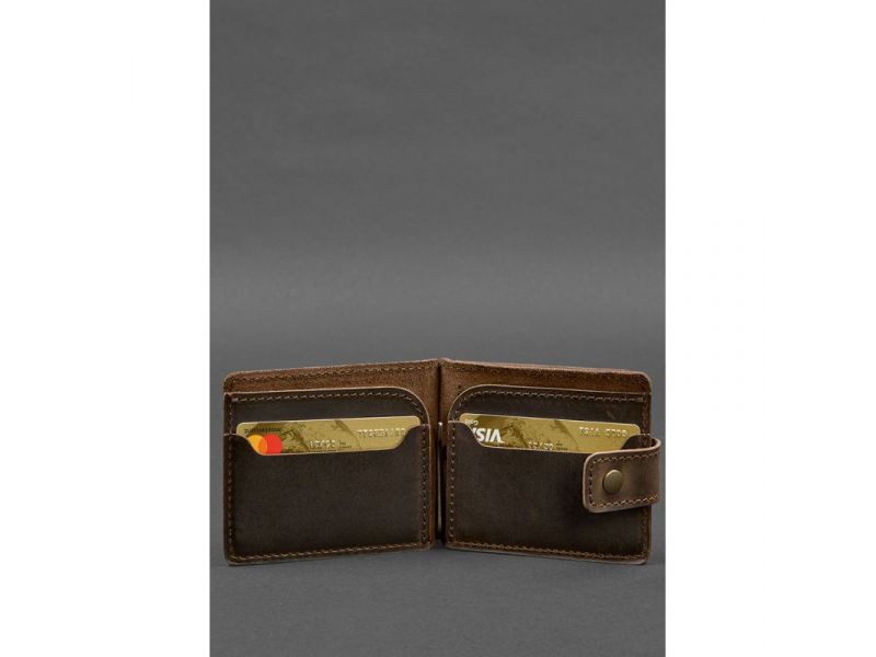 Кожаное портмоне 13.1 зажим с хлястиком темно-коричневое Crazy Horse, фото 4