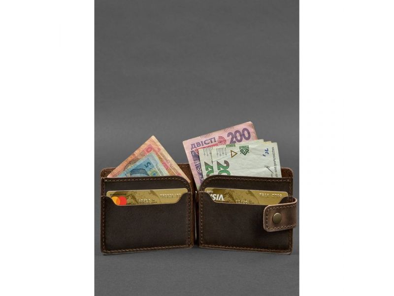 Кожаное портмоне 13.1 зажим с хлястиком темно-коричневое Crazy Horse, фото 2