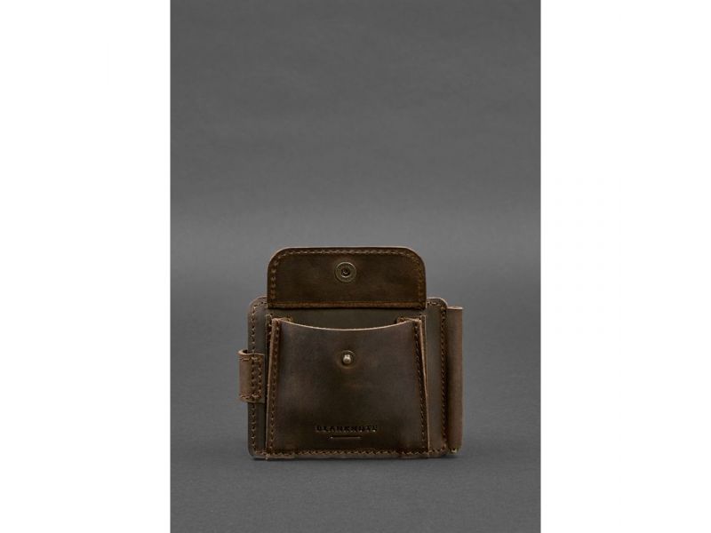 Кожаное портмоне 13.1 зажим с хлястиком темно-коричневое Crazy Horse, фото 6