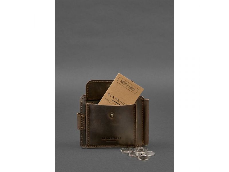 Кожаное портмоне 13.1 зажим с хлястиком темно-коричневое Crazy Horse, фото 7