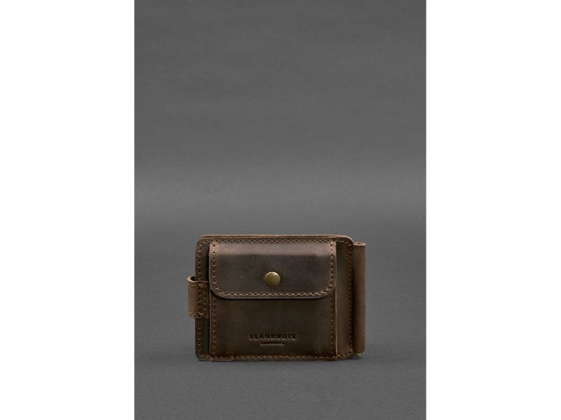 Кожаное портмоне 13.1 зажим с хлястиком темно-коричневое Crazy Horse, фото 8