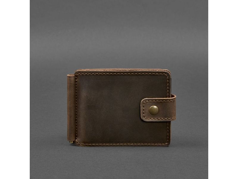 Кожаное портмоне 13.1 зажим с хлястиком темно-коричневое Crazy Horse, фото 9
