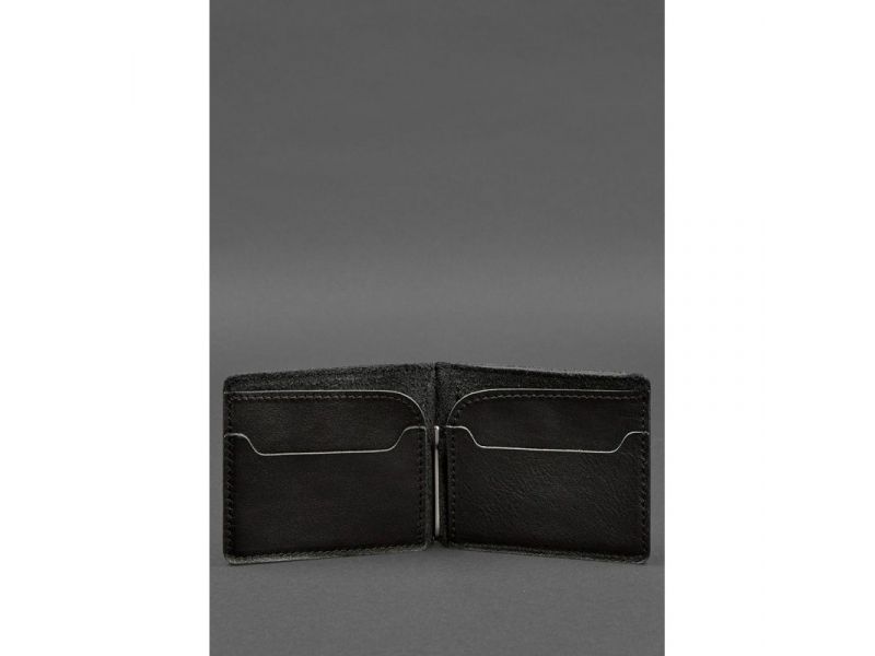 Кожаное портмоне 13.0 зажим черное краст, фото 4