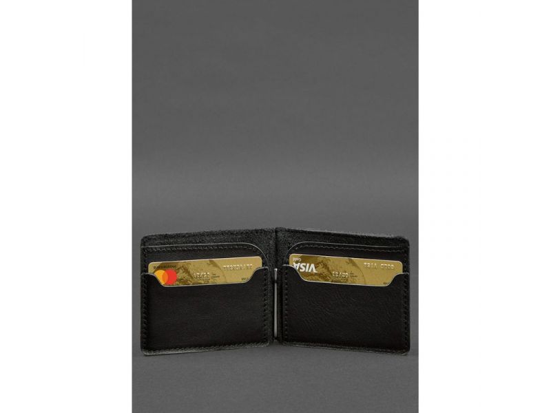 Кожаное портмоне 13.0 зажим черное краст, фото 3