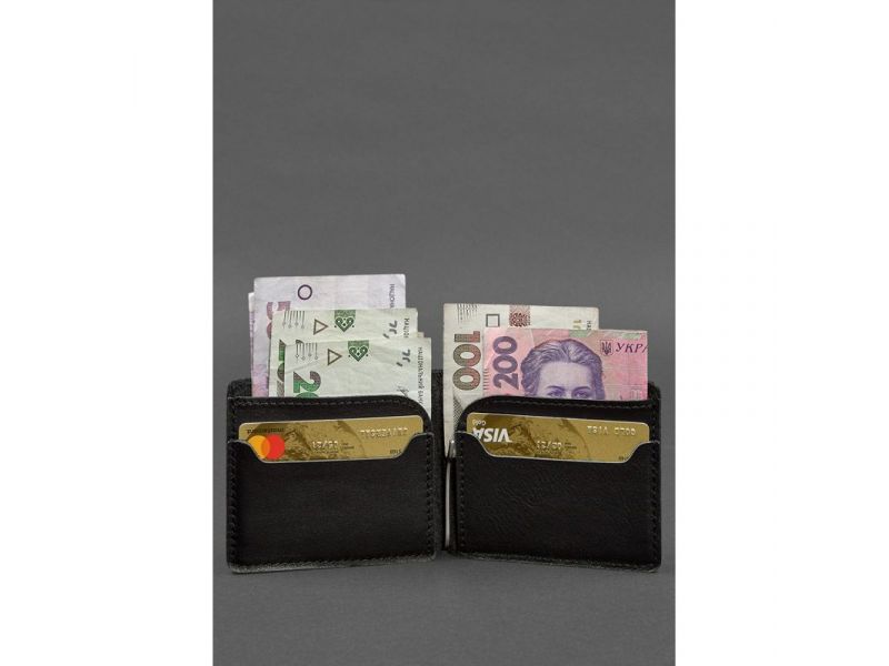 Кожаное портмоне 13.0 зажим черное краст, фото 2