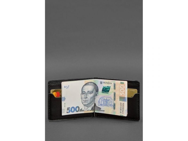 Кожаное портмоне 13.0 зажим черное краст, фото 5