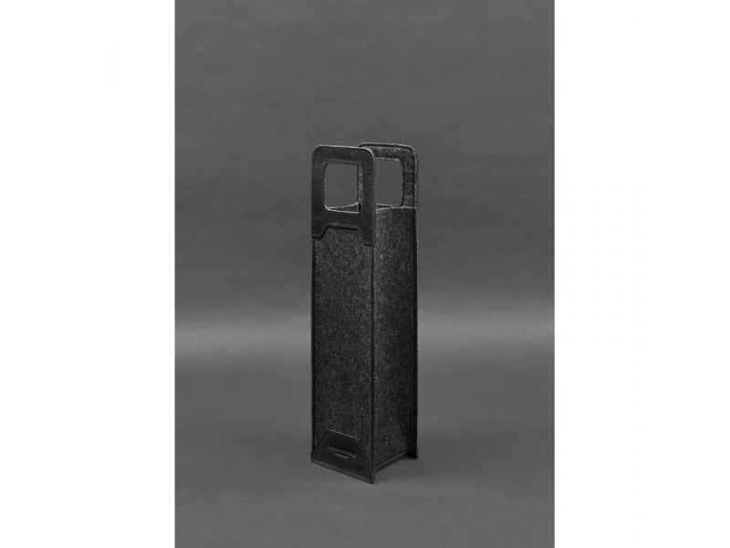 Чехол для вина 1.0 из фетра с кожаными вставками черный Crazy Horse, фото 3