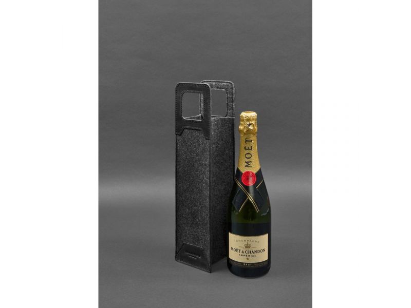 Чехол для вина 1.0 из фетра с кожаными вставками черный Crazy Horse, фото 2