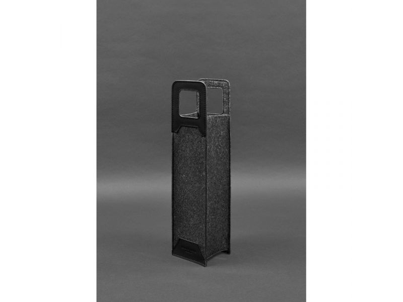 Чехол для вина 1.0 из фетра с кожаными вставками черный Краст, фото 3