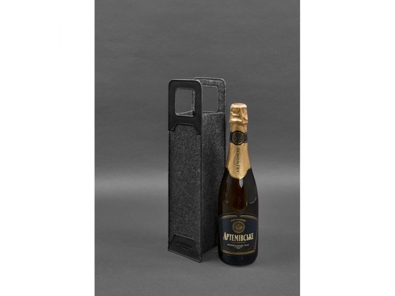 Чехол для вина 1.0 из фетра с кожаными вставками черный Краст, фото 2