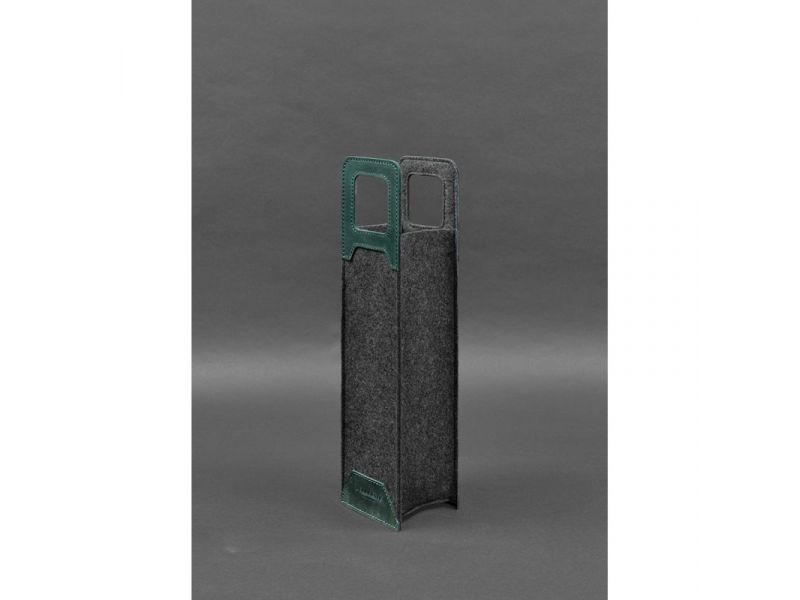 Чехол для вина 1.0 из фетра с кожаными вставками зеленый Crazy Horse, фото 3